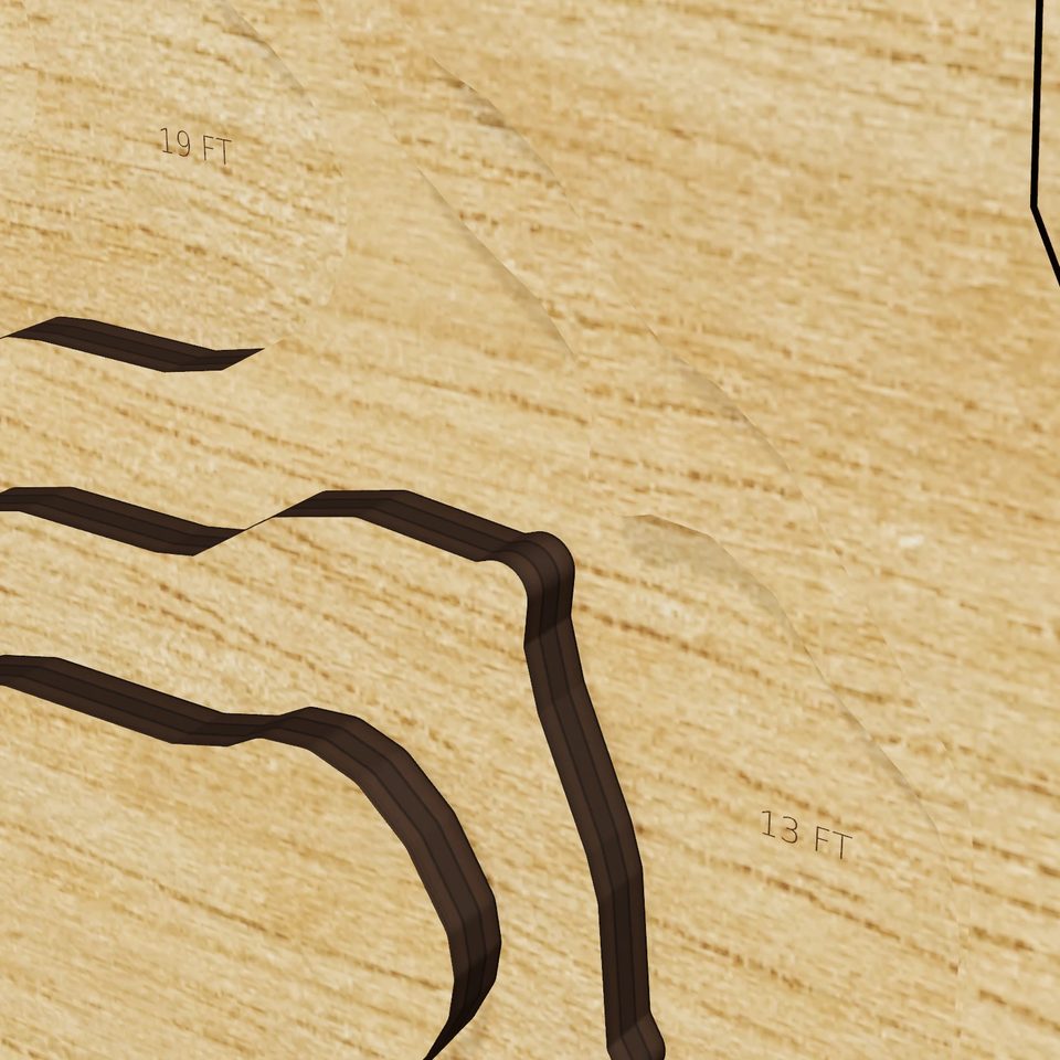 Bennett Lake 3D wood map, detail view
