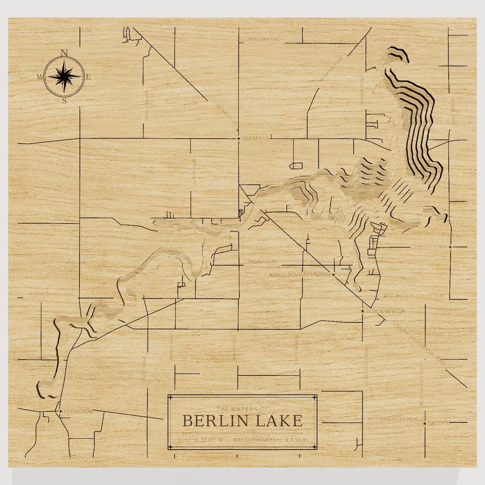 Berlin Lake 3D wood map, front view