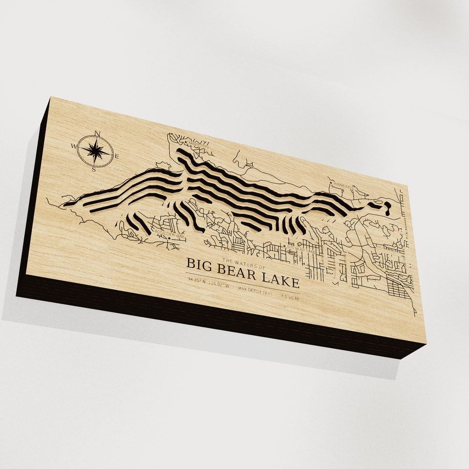 Big Bear Lake 3D wood map, angle low view