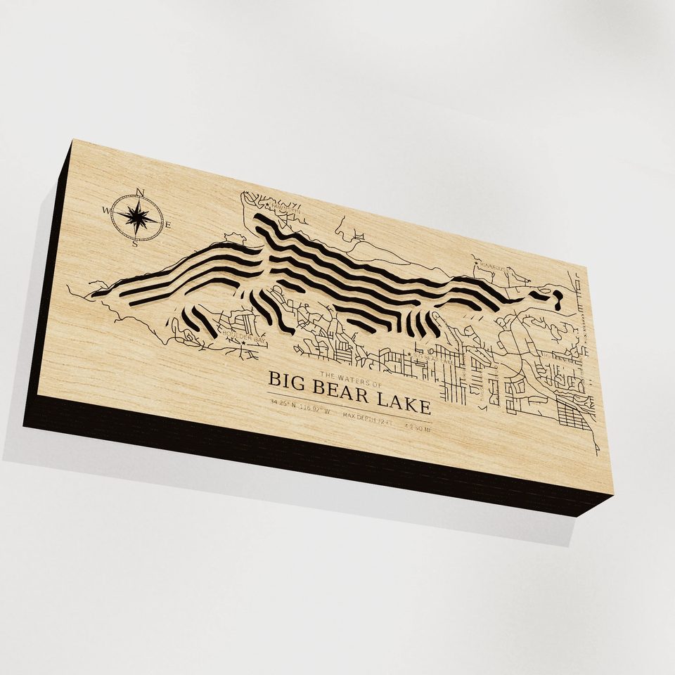 Big Bear Lake 3D wood map, angle low view