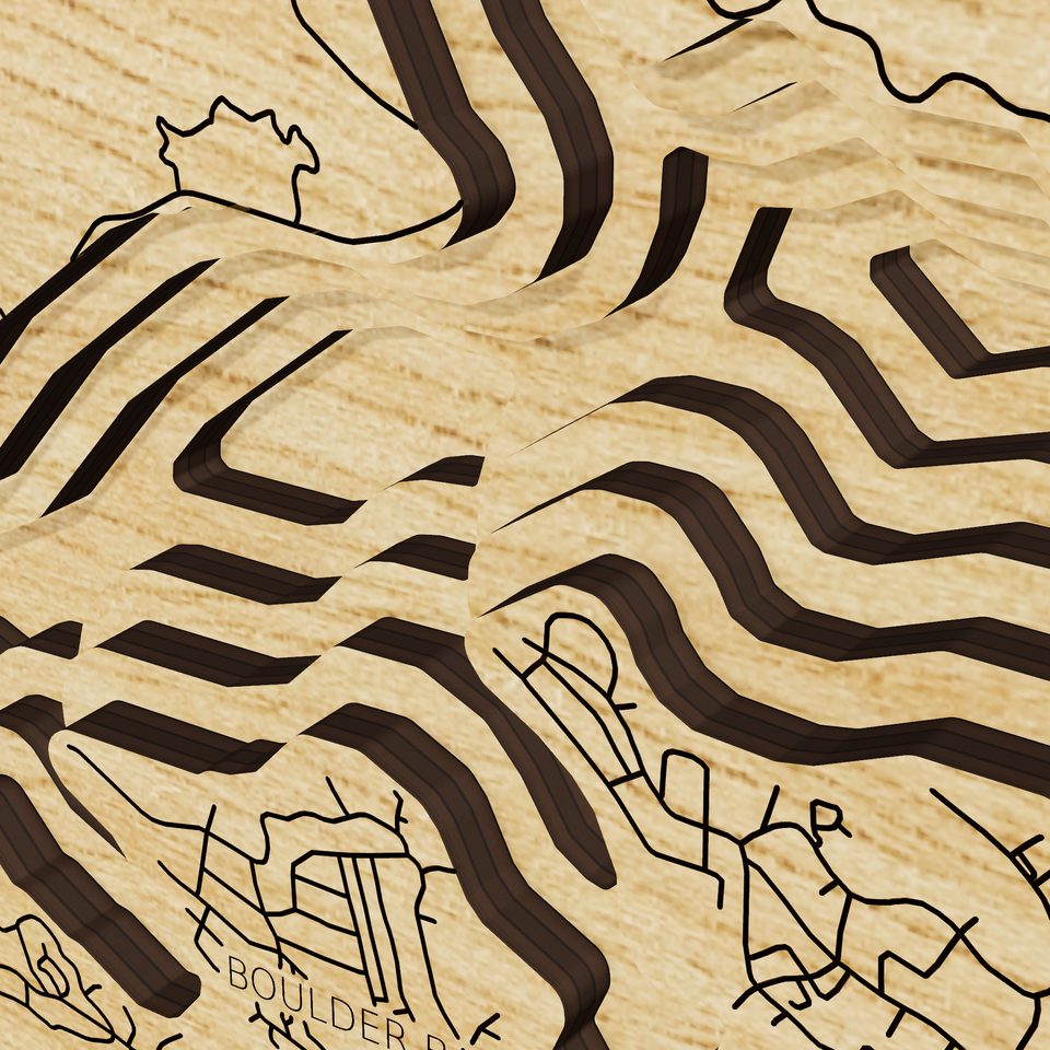 Big Bear Lake 3D wood map, detail view