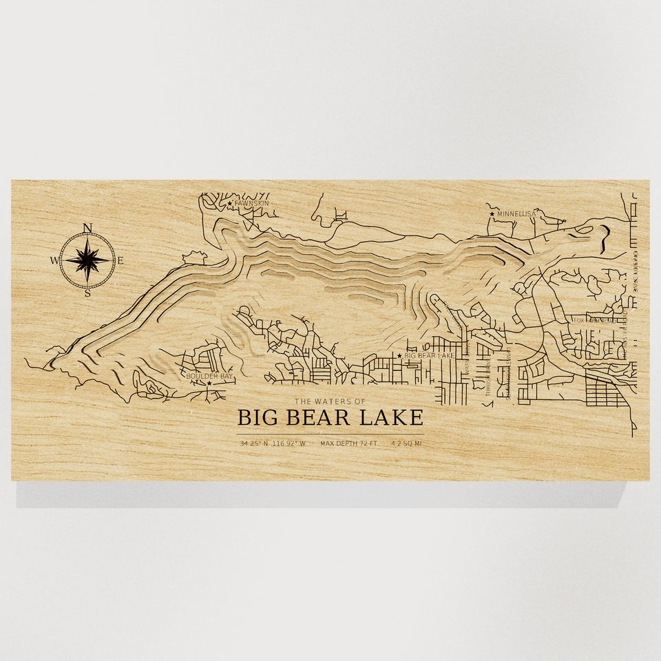 Big Bear Lake 3D wood map, front view