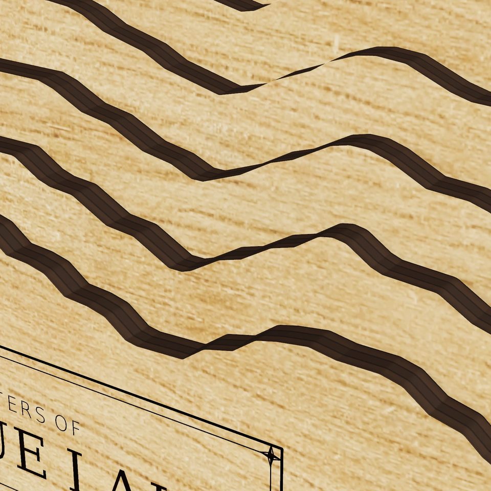 Big Blue Lake 3D wood map, detail view