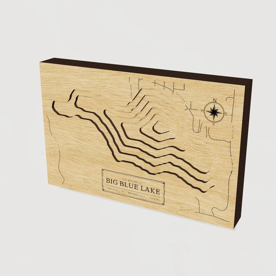 Big Blue Lake 3D wood map, hero view