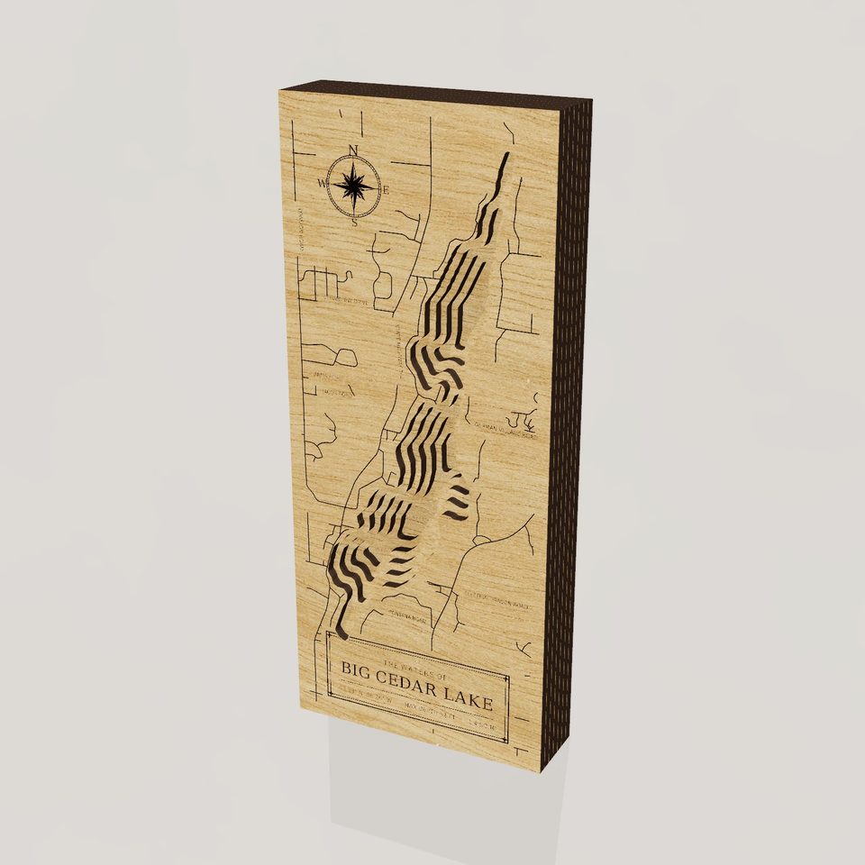 Big Cedar Lake 3D wood map, hero view