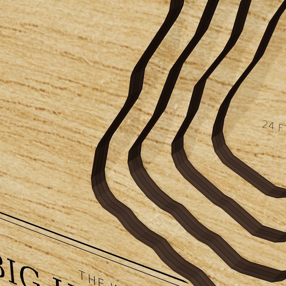 Big Heart Lake 3D wood map, detail view