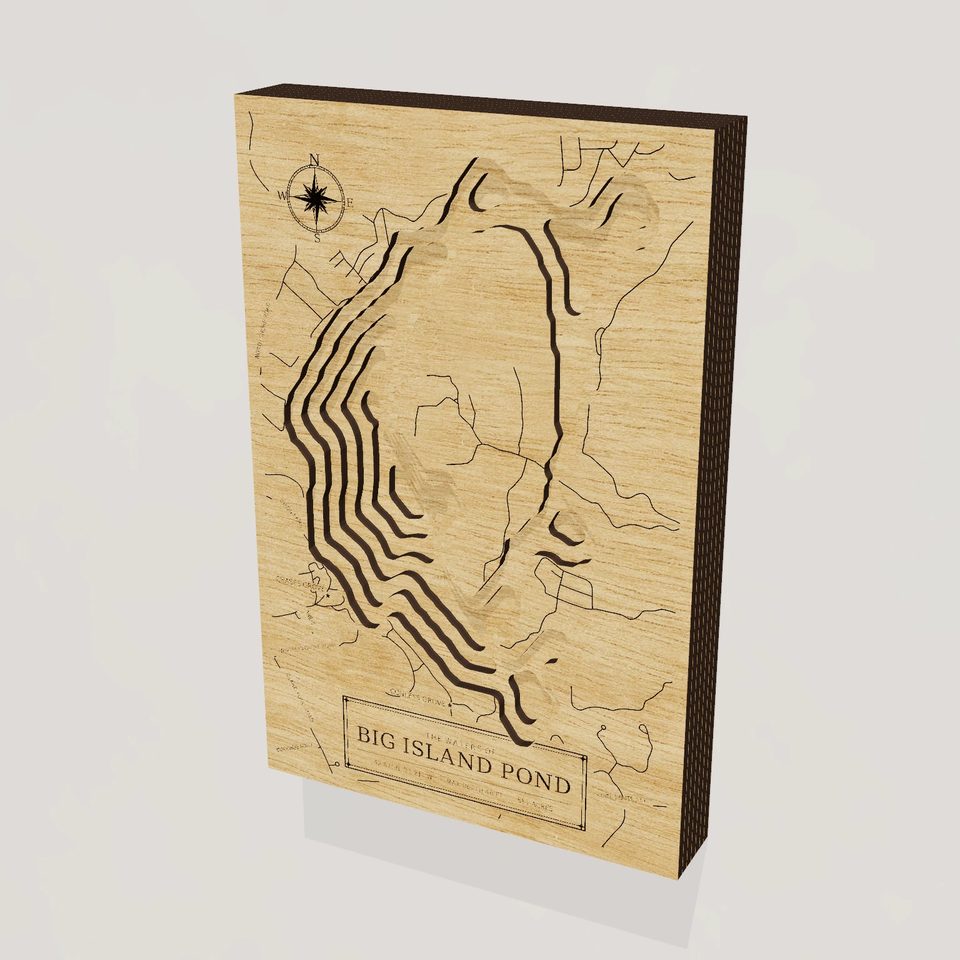 Big Island Pond 3D wood map, hero view