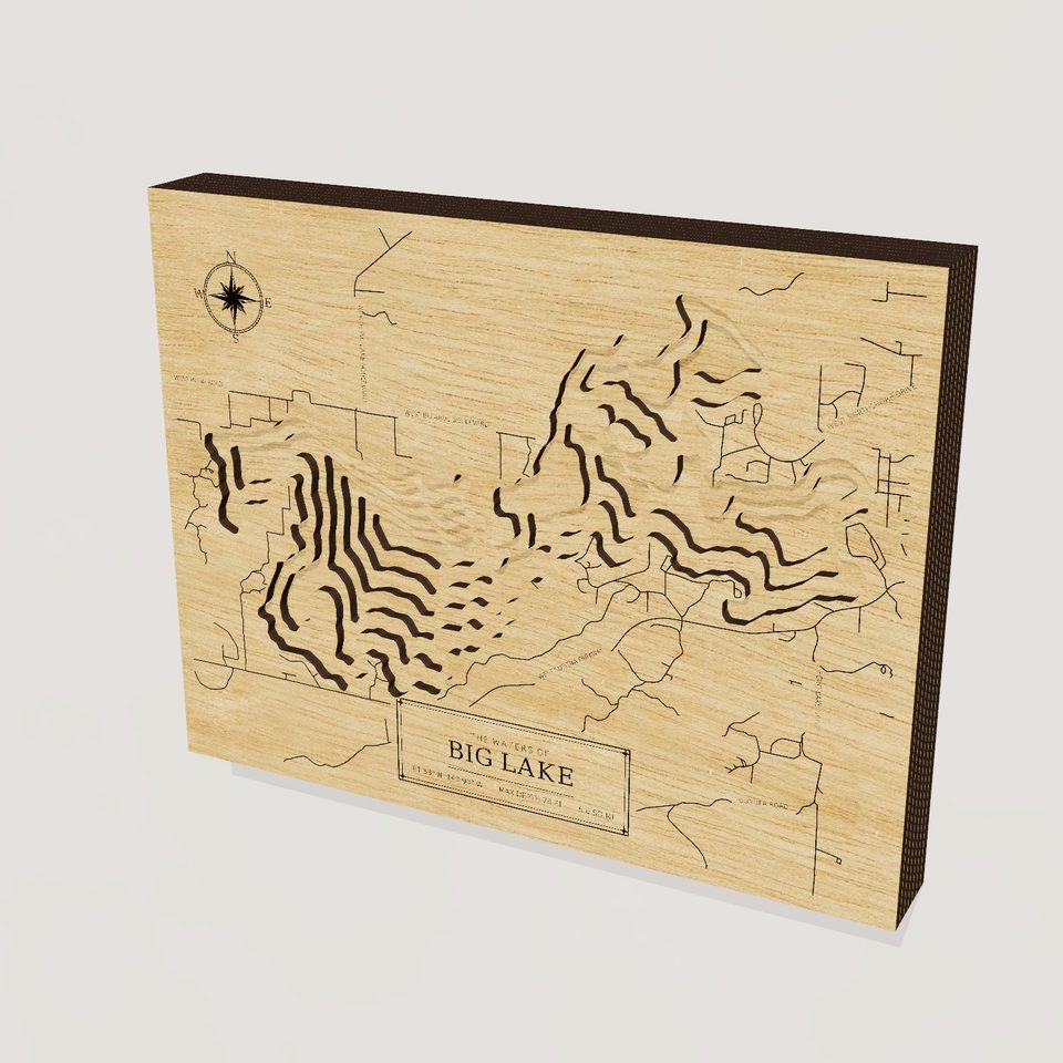 Big Lake 3D wood map, hero view