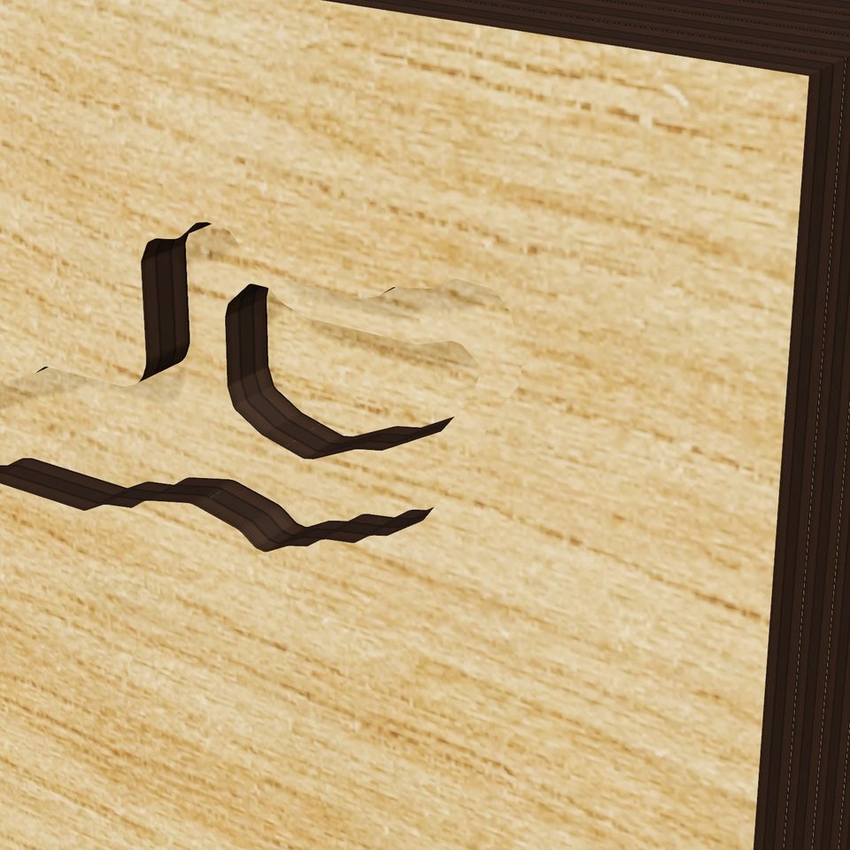 Big Moose Lake 3D wood map, detail view