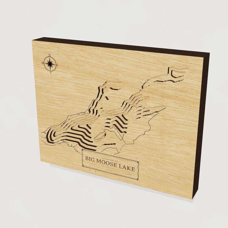 Big Moose Lake 3D wood map, hero view
