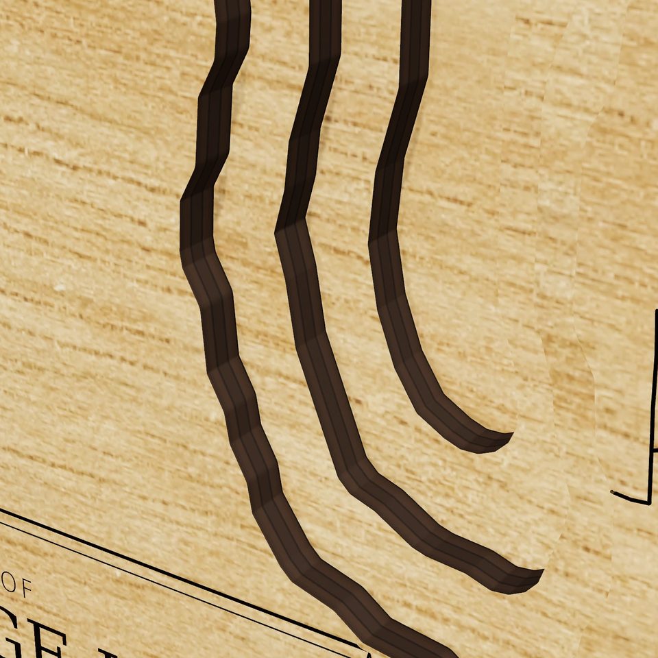 Big Portage Lake 3D wood map, detail view