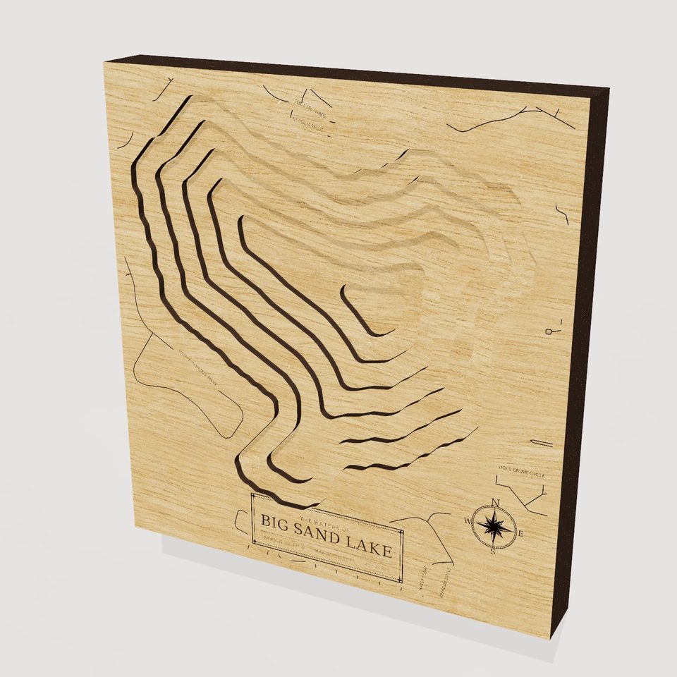 Big Sand Lake 3D wood map, hero view