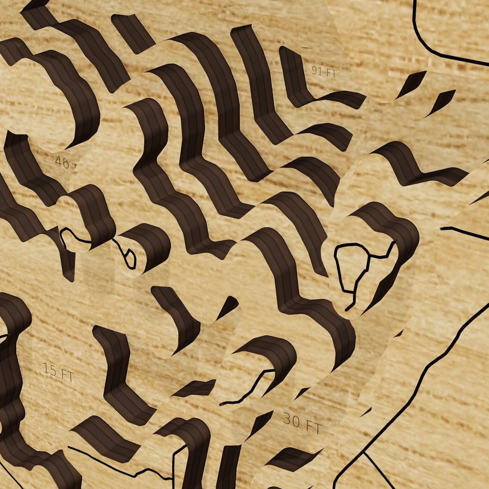 Big Sandy Lake 3D wood map, detail view