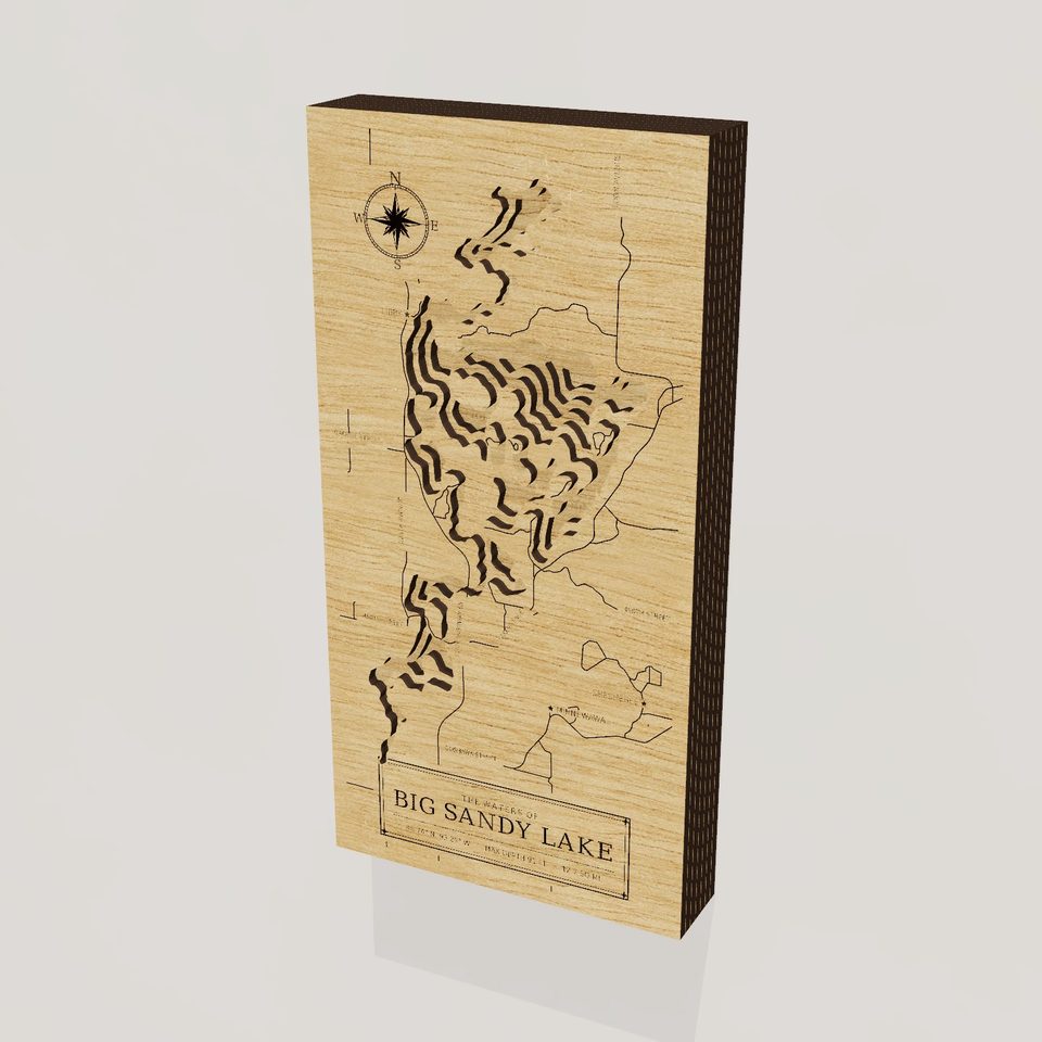 Big Sandy Lake 3D wood map, hero view