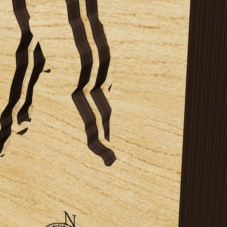 Billy Chinook Lake 3D wood map, detail view