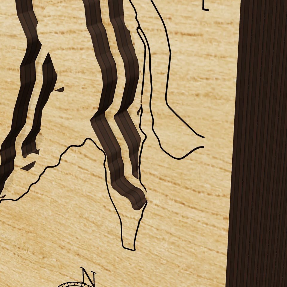 Billy Chinook Lake 3D wood map, detail view
