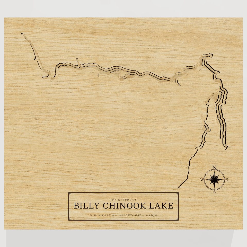 Billy Chinook Lake 3D wood map, front view
