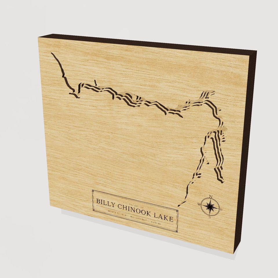 Billy Chinook Lake 3D wood map, hero view