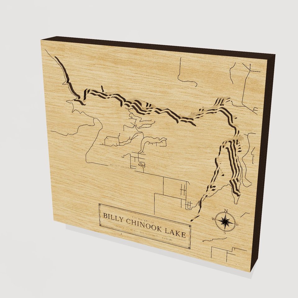 Billy Chinook Lake 3D wood map, hero view