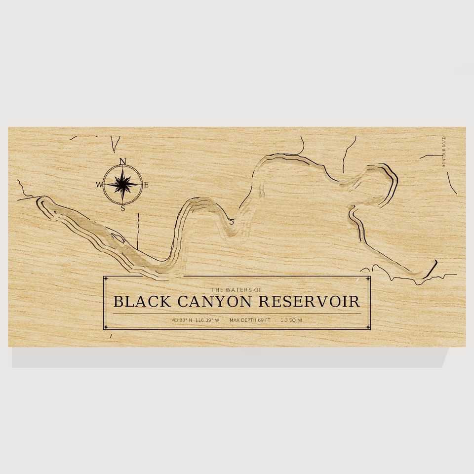 Black Canyon Reservoir 3D wood map, front view