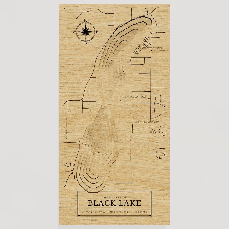 Black Lake 3D wood map, front view