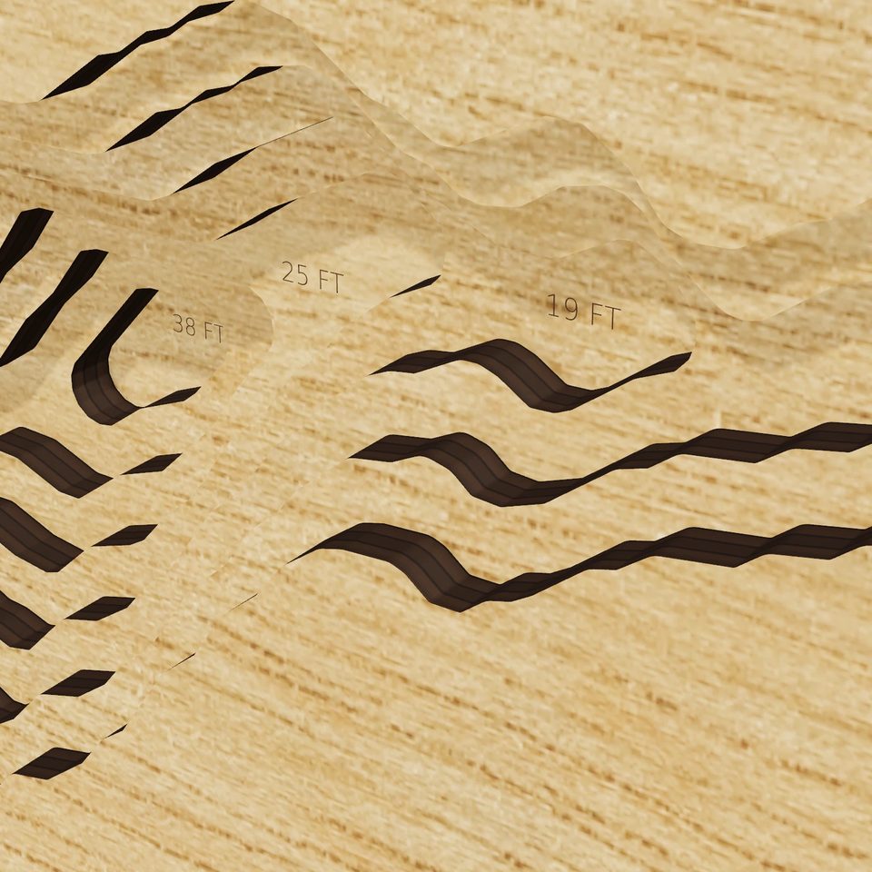 Blue Lake 3D wood map, detail view