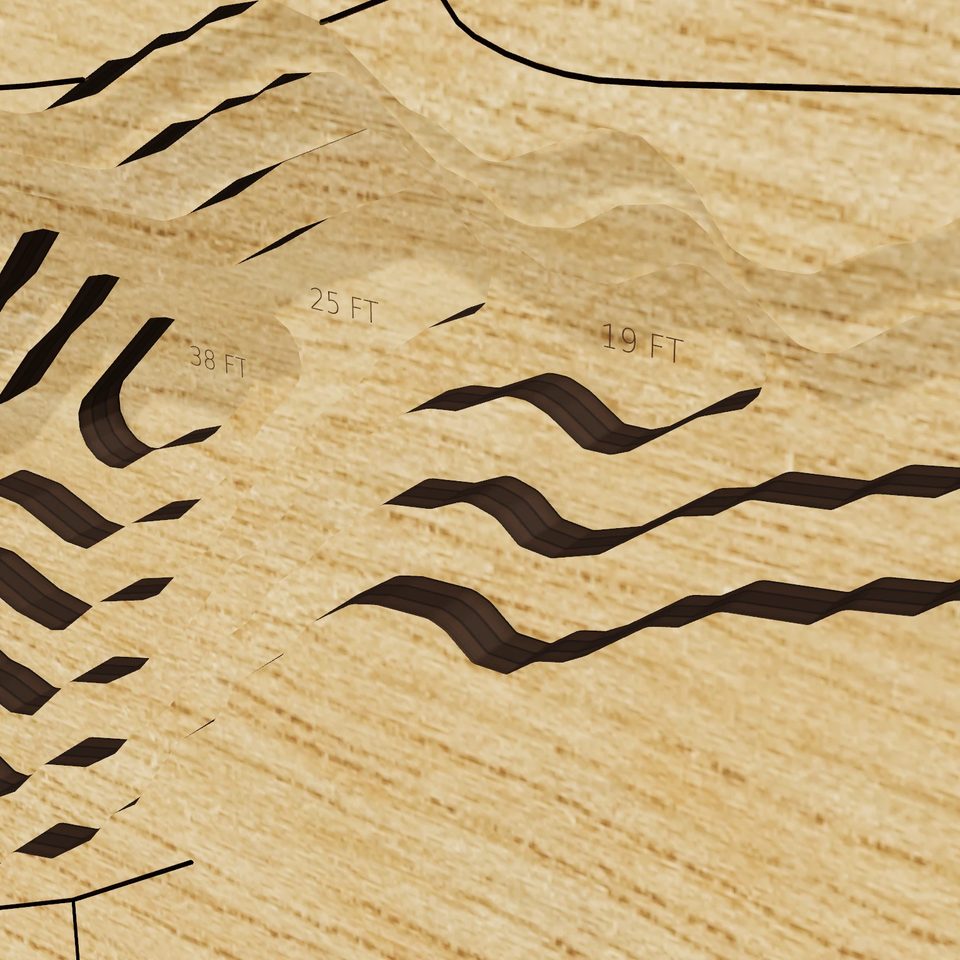 Blue Lake 3D wood map, detail view