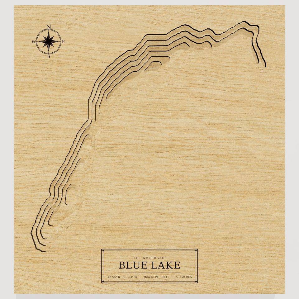 Blue Lake 3D wood map, front view