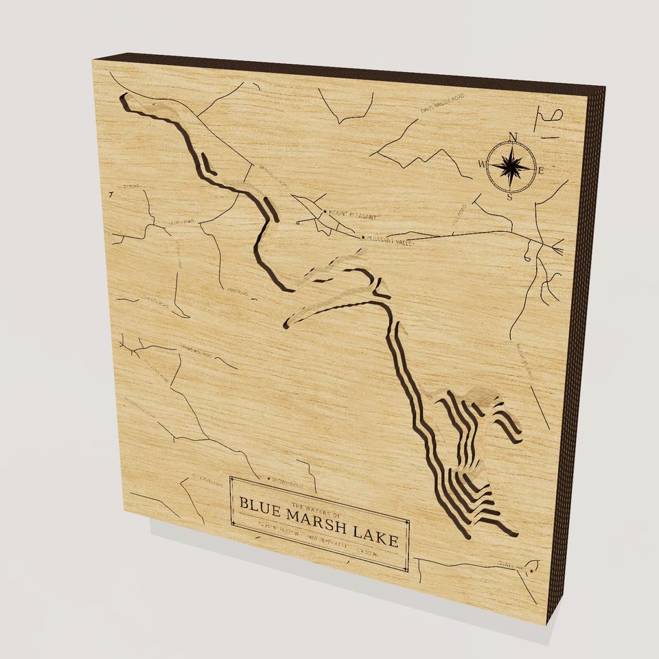 Blue Marsh Lake 3D wood map, hero view