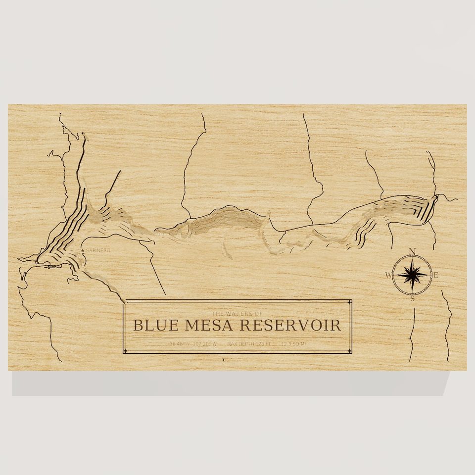 Blue Mesa Reservoir 3D wood map, front view