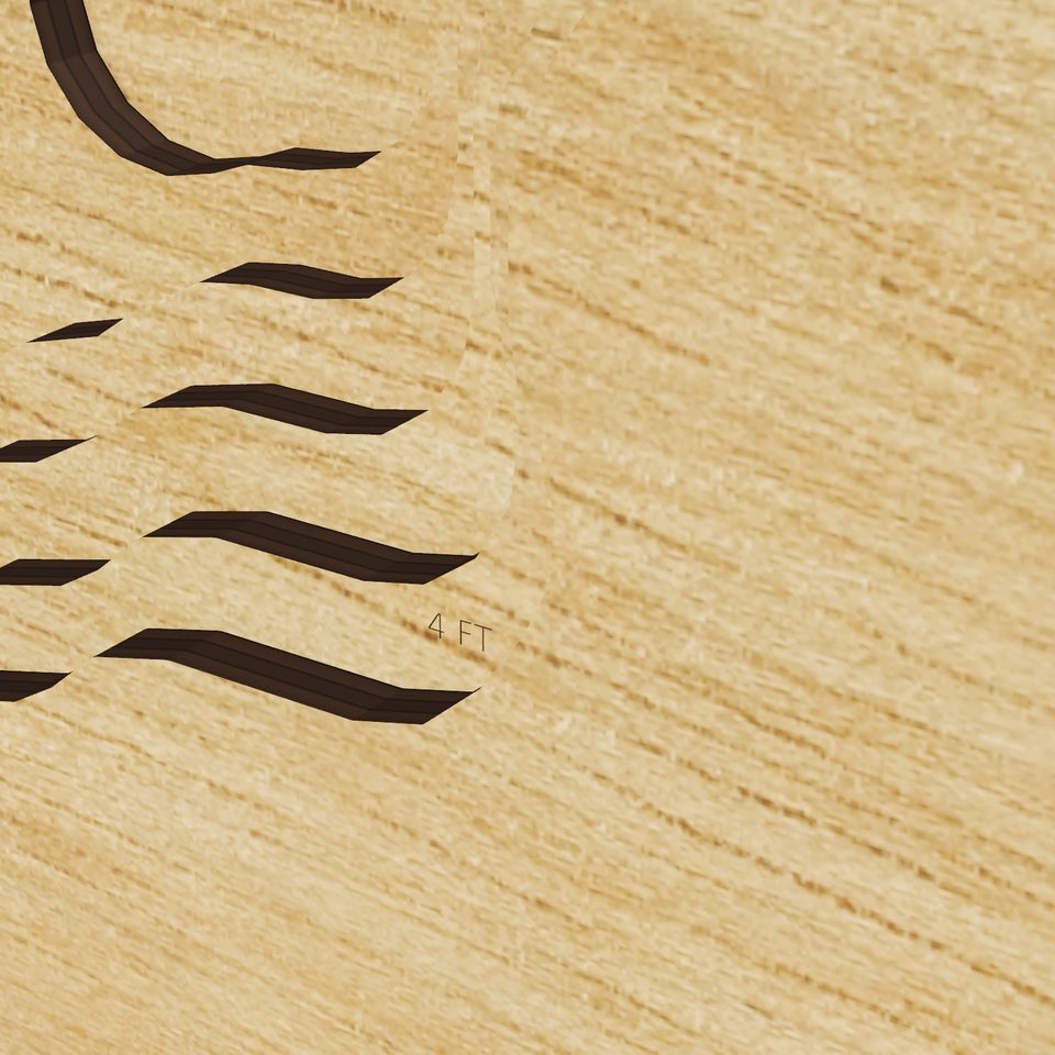 Blue Mountain Lake 3D wood map, detail view