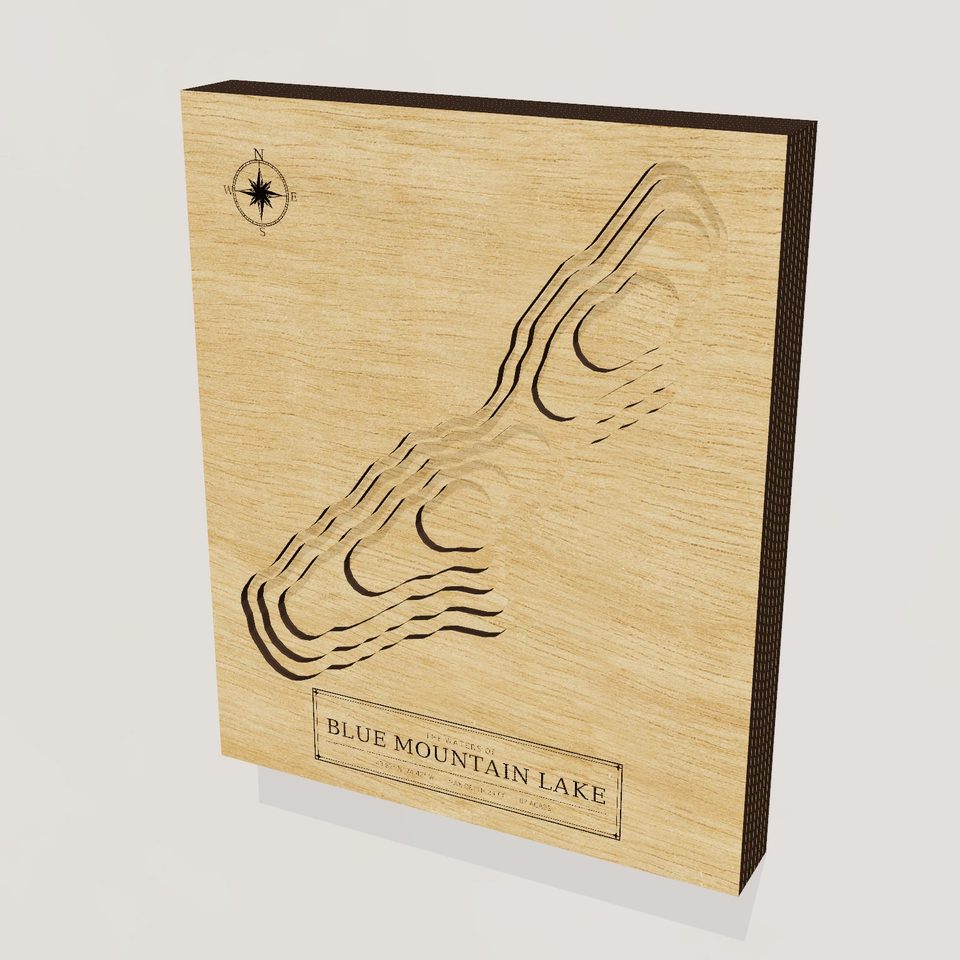 Blue Mountain Lake 3D wood map, hero view