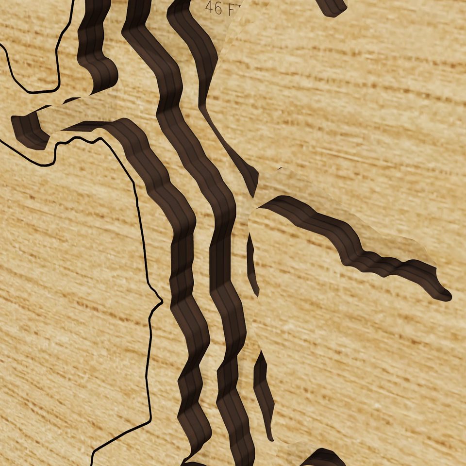 Boysen Reservoir 3D wood map, detail view