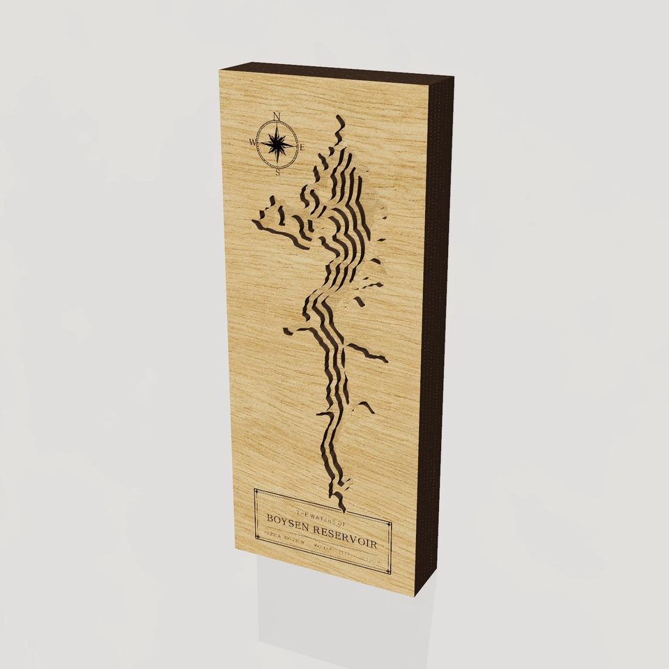 Boysen Reservoir 3D wood map, hero view
