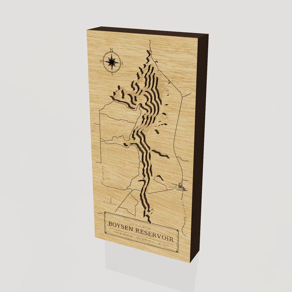 Boysen Reservoir 3D wood map, hero view
