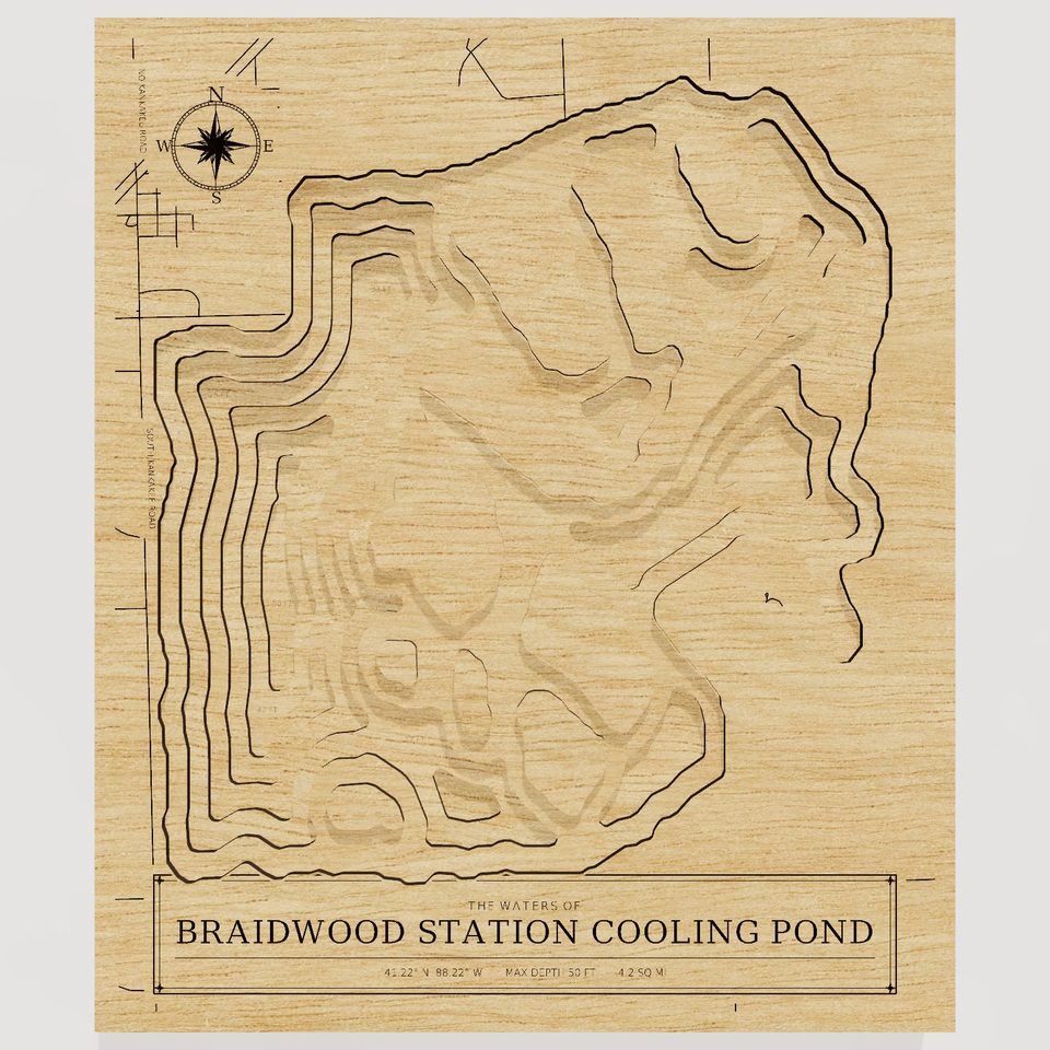 Braidwood Station Cooling Pond 3D wood map, front view