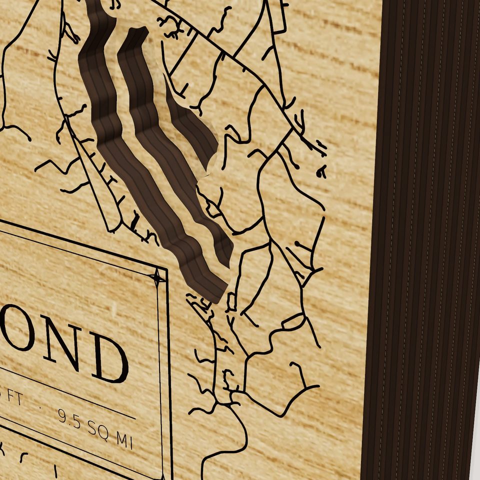 Brandy Pond 3D wood map, detail view
