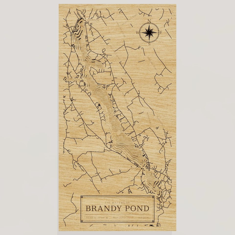 Brandy Pond 3D wood map, front view