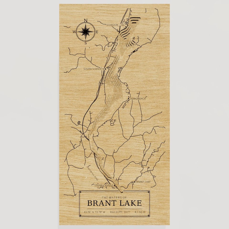 Brant Lake 3D wood map, front view