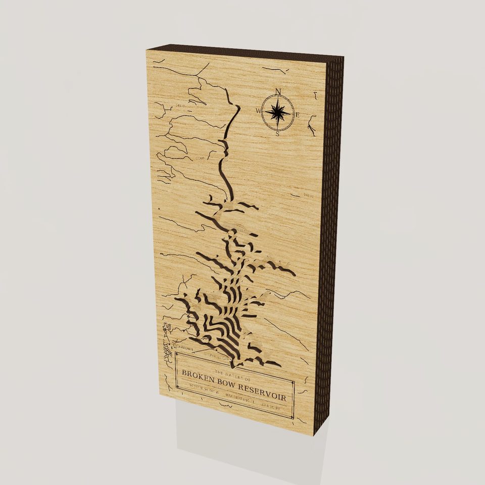 Broken Bow Reservoir 3D wood map, hero view