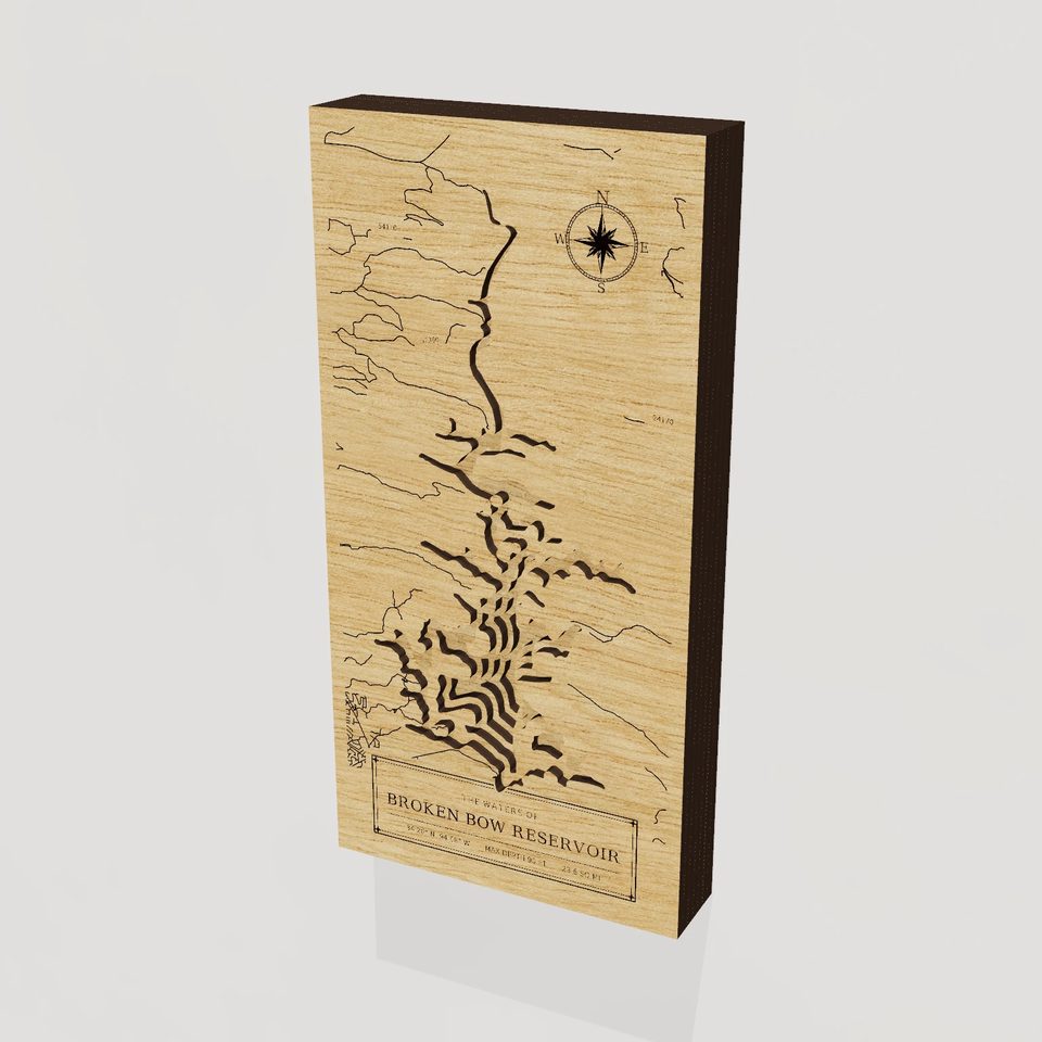 Broken Bow Reservoir 3D wood map, hero view