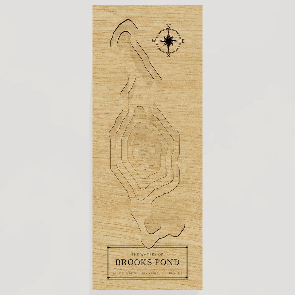 Brooks Pond 3D wood map, front view