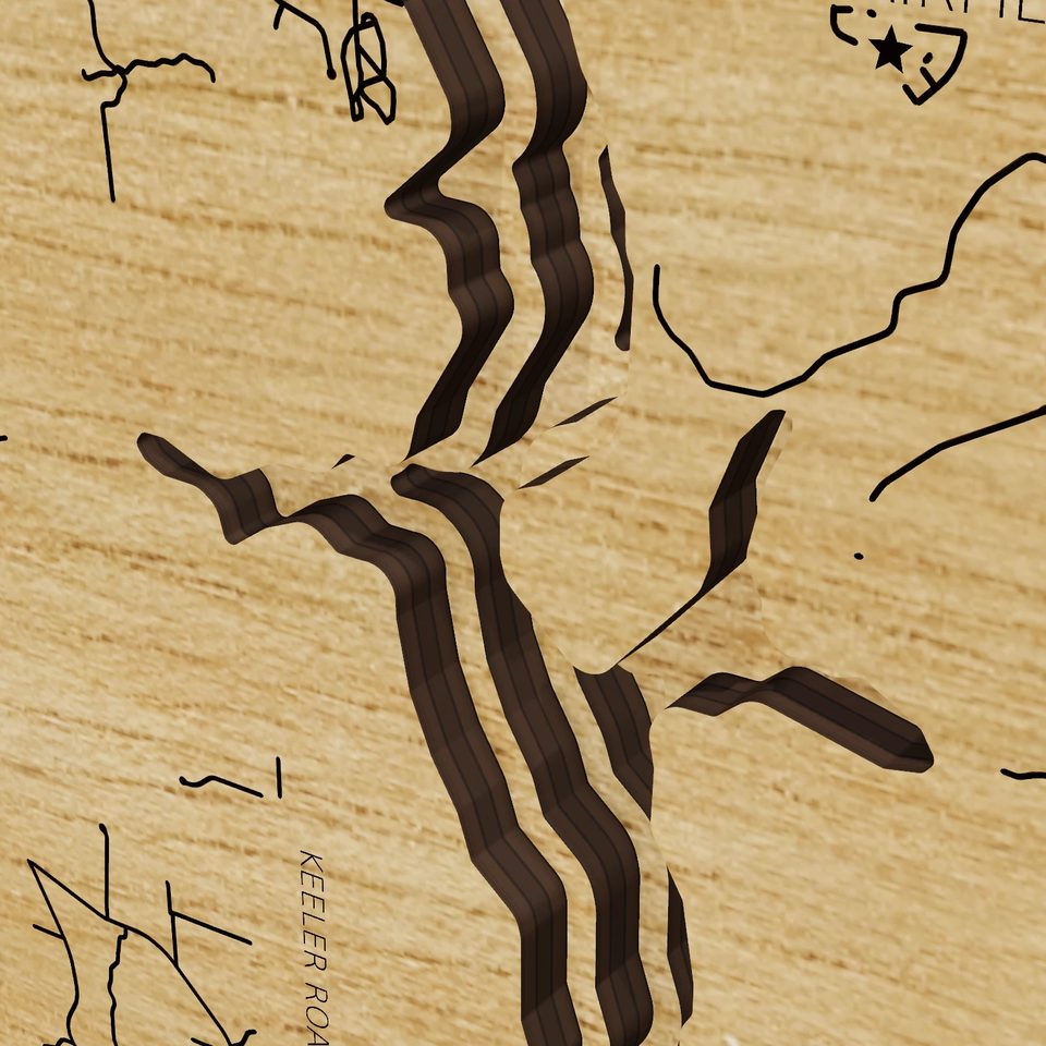 Brookville Lake 3D wood map, detail view