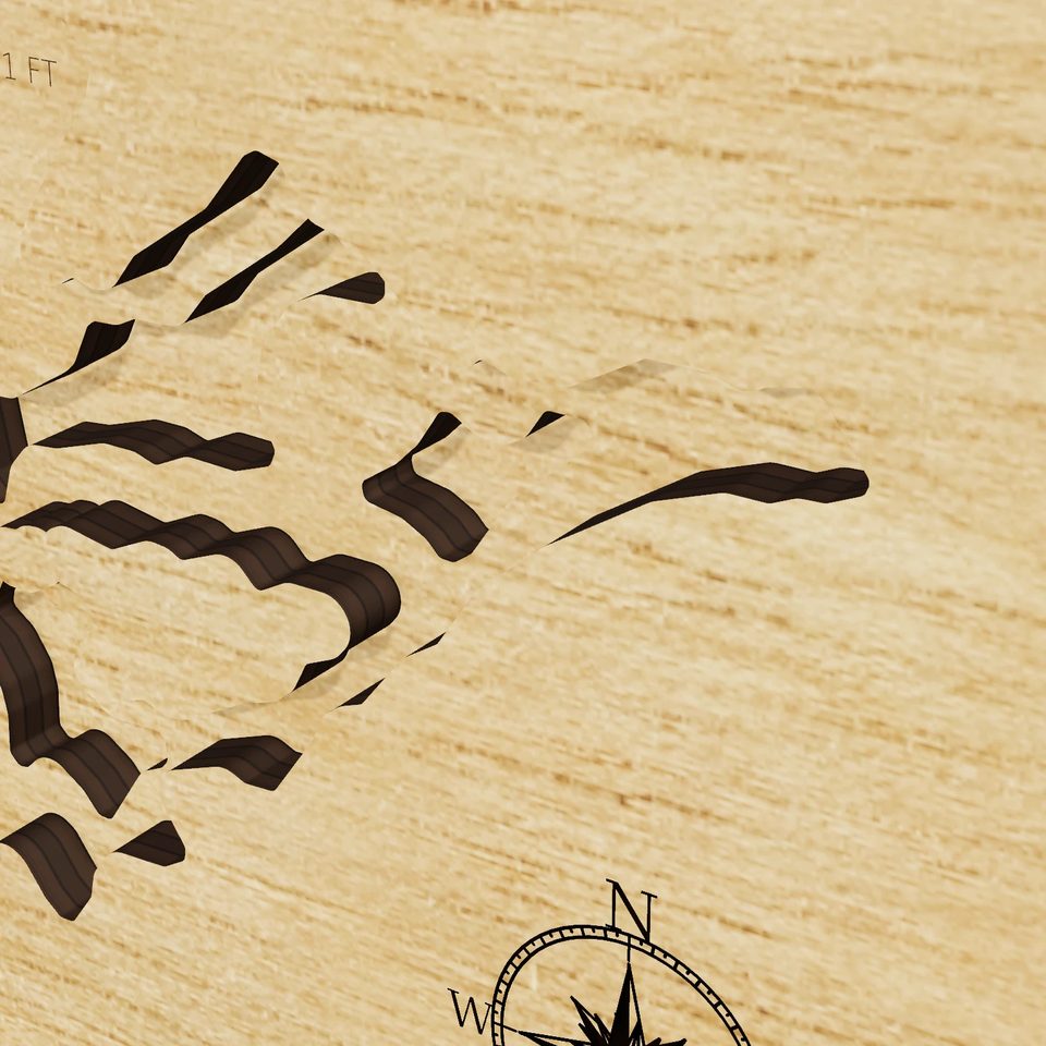 Brule Lake 3D wood map, detail view