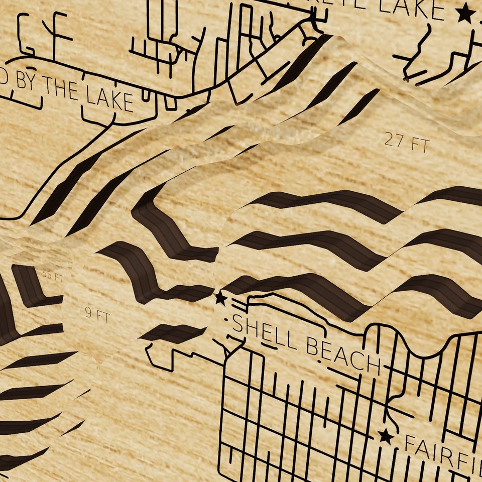 Buckeye Lake 3D wood map, detail view