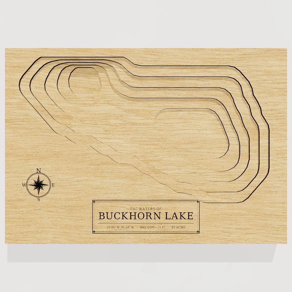 Buckhorn Lake 3D wood map, front view