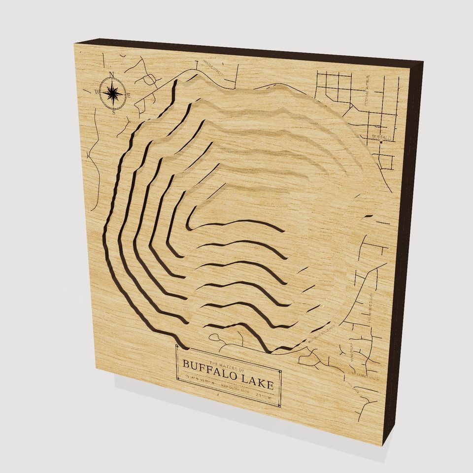 Buffalo Lake 3D wood map, hero view