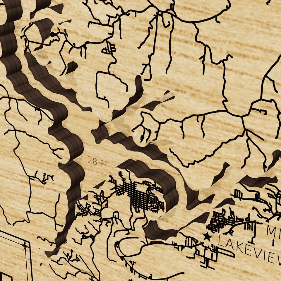 Bull Shoals Lake 3D wood map, detail view