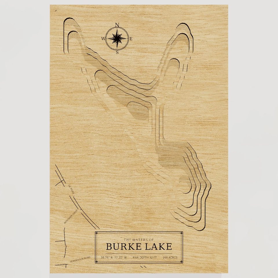 Burke Lake 3D wood map, front view