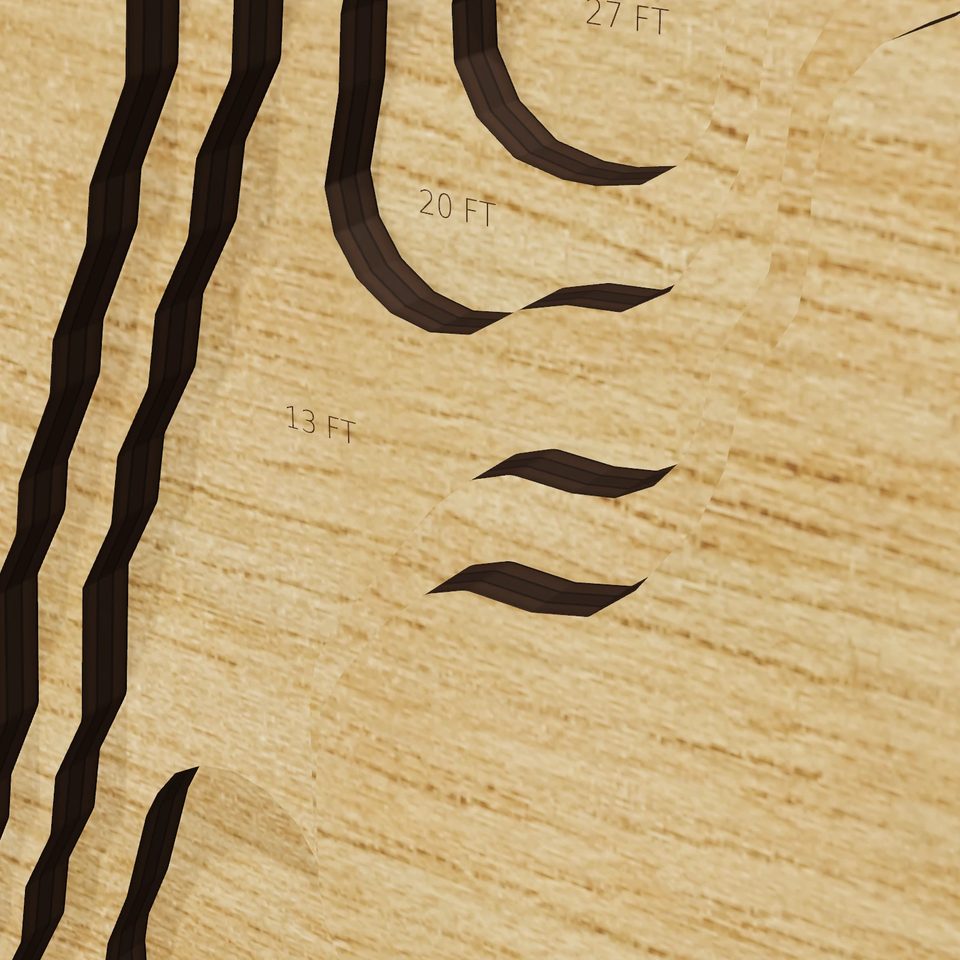 Burlingame Reservoir 3D wood map, detail view